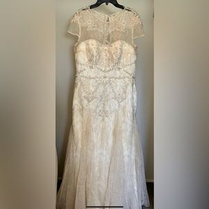 Melissa Sweet Cap Sleeve Wedding Gown Dress Lace Ivory Size 14 NWT Davids Bridal